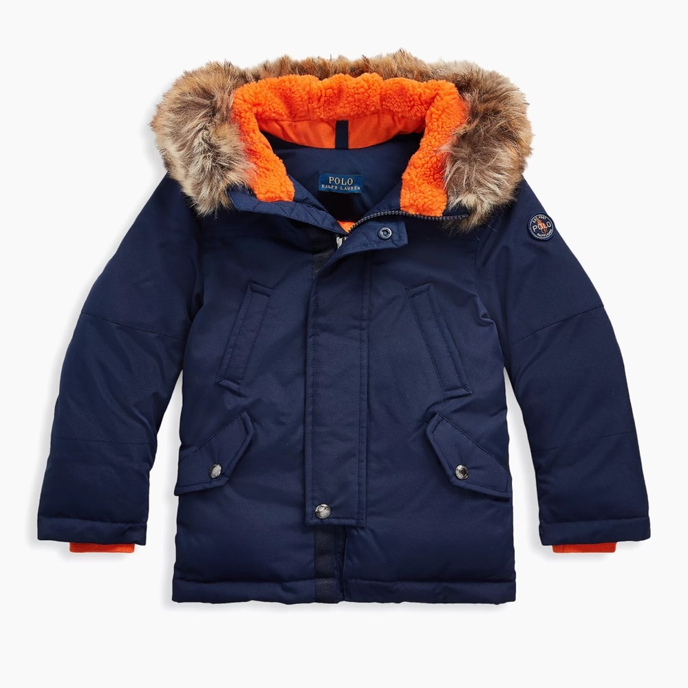 Polo by Ralph Lauren Kids Navy and Orange Puffer Jacket